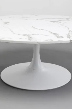 Stolik Kawowy Okrągły Biały Blat MDF Imitacja Marmuru Ø110 Cm