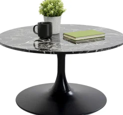 Stolik Kawowy Okrągły Czarny Blat MDF Imitacja Marmuru Ø80 Cm