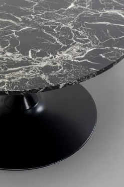 Stolik Kawowy Okrągły Czarny Blat MDF Imitacja Marmuru Ø80 Cm