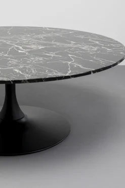 Stolik Kawowy Okrągły Czarny Blat MDF Imitacja Marmuru Ø110 Cm