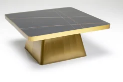 Stolik Kawowy Z Marmurowym Blatem I Złotą Podstawą 80x80 Cm