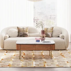 Stolik Kawowy Z Szufladami Drewno Mango I Marmur Nogi Złote 110x60 Cm