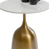 Stolik Pomocniczy Blat Biały Ceramiczny Podstawa Stalowa Złota Ø45 Cm