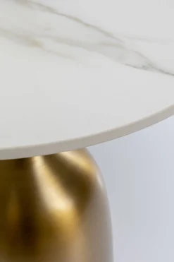 Stolik Pomocniczy Blat Biały Ceramiczny Podstawa Stalowa Złota Ø45 Cm
