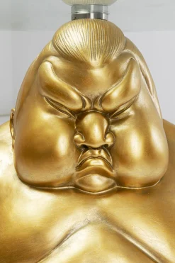 Stolik Pomocniczy Blat Szkło Hartowane Podstawa Złota Zawodnik Sumo Ø54 Cm
