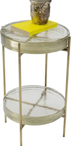 Stolik Pomocniczy Ice Double Ø30xH50 Cm Złoty - Blat Szklany