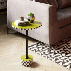 Stolik Pomocniczy Oliwkowy MDF I Stal Ø25x50 Cm Szachownica