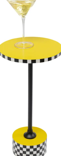 Stolik Pomocniczy żółty MDF I Stal Ø25x50 Cm Szachownica