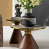 Stolik Pomocniczy Z Ceramicznym Blatem Podstawa Brązowa Ø50 Cm