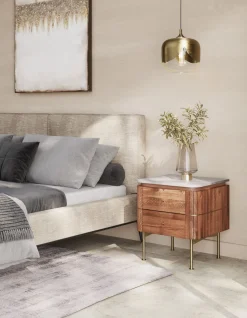 Szafka Nocna Grace 50x55 Cm Drewno Mango - Blat Marmur