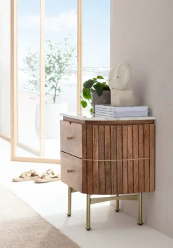 Szafka Nocna Grace 50x55 Cm Drewno Mango - Blat Marmur