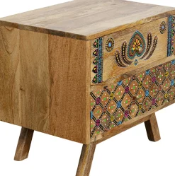 Szafka Nocna Z 2 Szufladami Drewno Mango Kolorowe Ornamenty 50x46 Cm