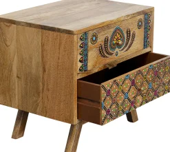 Szafka Nocna Z 2 Szufladami Drewno Mango Kolorowe Ornamenty 50x46 Cm