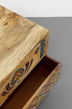 Szafka Nocna Z 2 Szufladami Drewno Mango Kolorowe Ornamenty 50x46 Cm