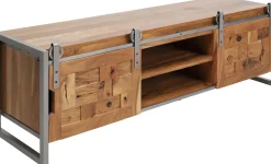 Szafka RTV Drzwi Przesuwne Drewno Akacjowe Nogi Stalowe 145x45 Cm