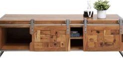 Szafka RTV Drzwi Przesuwne Drewno Akacjowe Nogi Stalowe 145x45 Cm