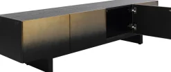 Szafka RTV 4-drzwiowa Czarno-złota Front Stal Nierdzewna 180x45 Cm