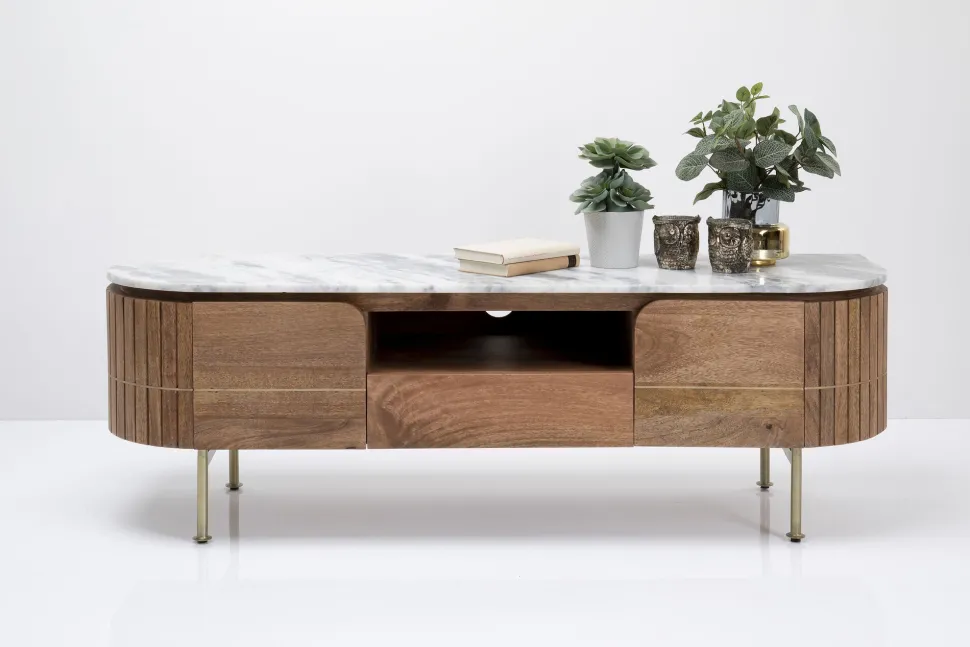 Szafka RTV Grace 145x48 Cm Drewno Mango - Blat Marmur