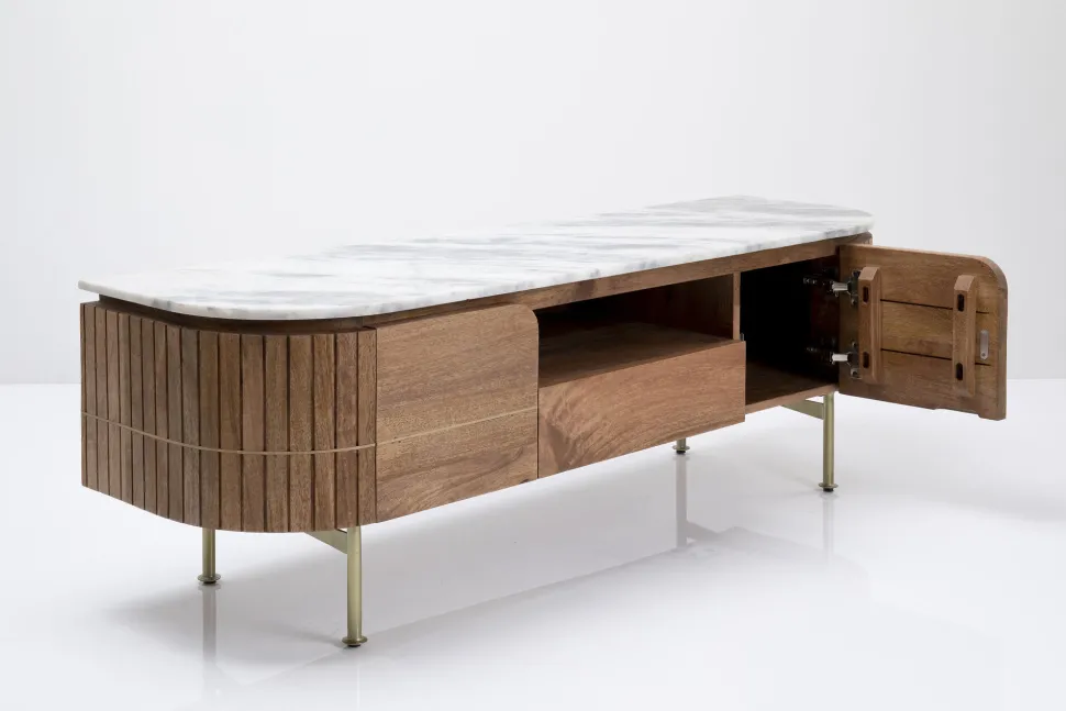Szafka RTV Grace 145x48 Cm Drewno Mango - Blat Marmur