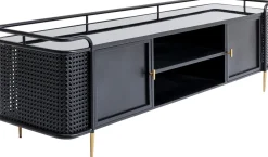 Szafka RTV Stalowa Czarna Blat Szklany 160x48 Cm