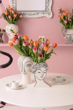 Wazon Ceramiczny Biały Motyw Kobiety Ø19x30 Cm