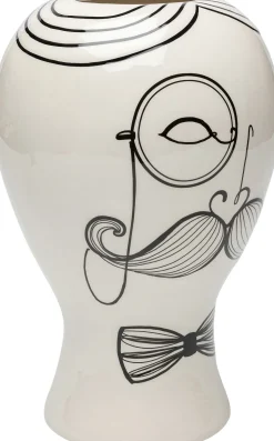 Wazon Ceramiczny Biały Motyw Mężczyzny Ø19x30 Cm