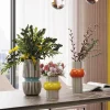 Wazon Do Salonu W Paski Niebieski Detal Ø15x31 Cm Porcelana