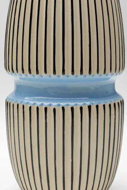 Wazon Do Salonu W Paski Niebieski Detal Ø15x31 Cm Porcelana