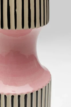 Wazon Do Salonu W Paski Różowy Detal Ø14x41 Cm Porcelana