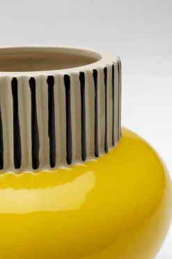 Wazon Do Salonu W Paski żółty Detal Ø16x16 Cm Porcelana