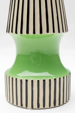Wazon Do Salonu W Paski Zielony Detal Ø13x26 Cm Porcelana