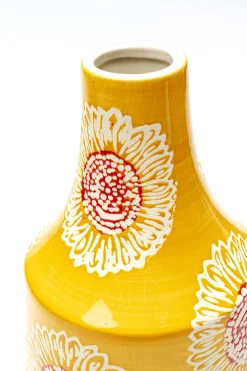 Wazon Porcelanowy żółty Motyw Kwiatowy Ø17x38 Cm