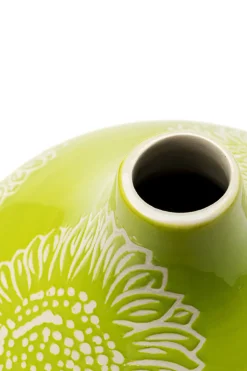 Wazon Porcelanowy Zielony Motyw Kwiatowy Ø25x21 Cm