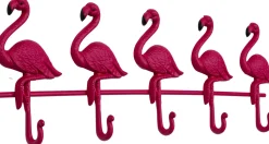 Wieszak ścienny Stalowy Z 5 Haczykami Różowy Flamingi 68 Cm