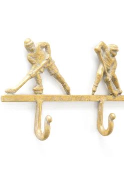 Wieszak ścienny Stalowy Złoty Motyw Sportowy Hokej 48x16 Cm