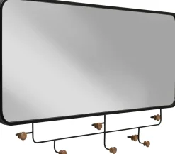 Wieszak ścienny Z Lustrem Czarny Haczyki Drewniane 100x54 Cm