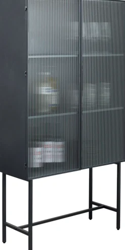 Witryna Loft Czarna Stalowa Front Szkło Ryflowane 90x170 Cm