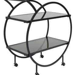Wózek Barowy Loft 74x85 Cm Czarny Półki Szklane