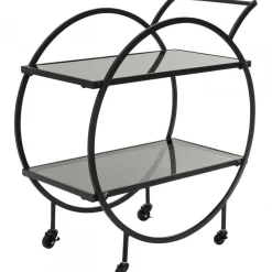 Wózek Barowy Loft 74x85 Cm Czarny Półki Szklane