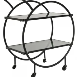 Wózek Barowy Loft 74x85 Cm Czarny Półki Szklane