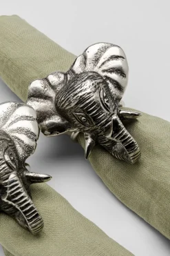 Zestaw 4 Pierścieni Na Serwetki Aluminiowe Srebrne Motyw Słoni