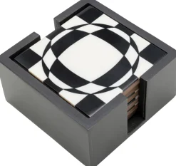 Zestaw 6 Podkładek Pod Kubki Czarno-białe Z Organizerem 12x12 Cm