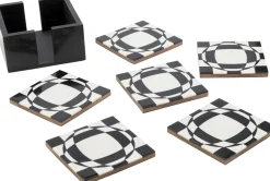 Zestaw 6 Podkładek Pod Kubki Czarno-białe Z Organizerem 12x12 Cm