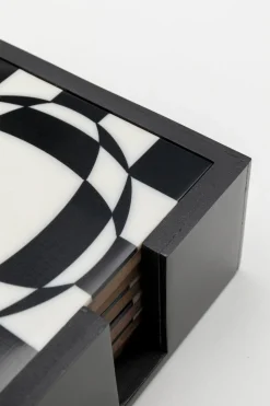 Zestaw 6 Podkładek Pod Kubki Czarno-białe Z Organizerem 12x12 Cm