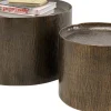 Zestaw 2 Stolików Kawowych Kolor Brązowy Aluminium Wykończenie Mosiężne