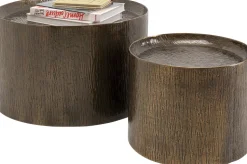Zestaw 2 Stolików Kawowych Kolor Brązowy Aluminium Wykończenie Mosiężne