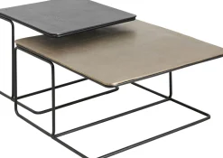 Zestaw Dwóch Stolików Kawowych Aluminium Złoty I Czarny