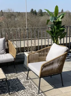 Zestaw Ogrodowy Szaro-naturalny 4-set Sofa, Stolik I 2 Fotele